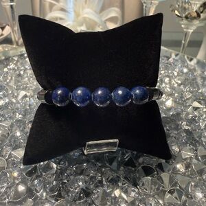 Lilies & Roses Blue Stone Bracelet | Stainless Steel & Braided Leather | 8.25